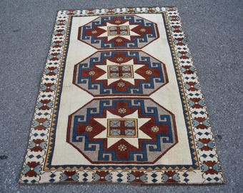 Home decor, Turkish rug, Vintage rug, Handmade rug,Large rug, Oversize Aztec rug, Boho rug, Oriental rug, Bedroom rug, 3.6 x 5.2 Ft RS4850