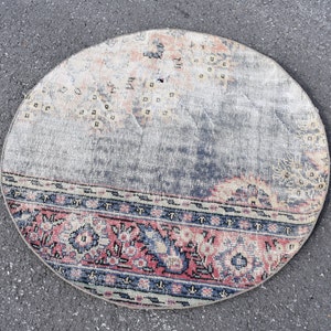 round rug, turkish area rug, vintage doormat rug, rustic decor 3.3 x 3.3 ft aztec rug, bathroom rug, wool rug, circle rug RS4123