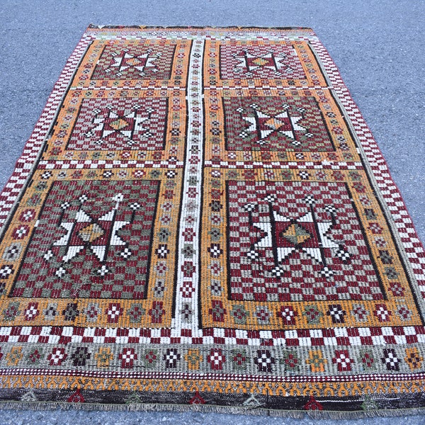 Alfombra kilim de gran tamaño, alfombra kilim hecha a mano, alfombra oriental turca, alfombra vintage, alfombra de sala de estar, alfombra de piso, alfombra Kiilim, alfombra, 5.5 x 9.8 ft Cod6758