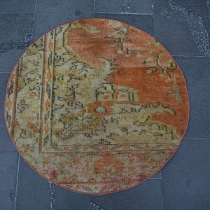 Decorative rug, Circle rug, Turkish rug, Vintage rug, Small rug, Bohemian rug, Doormat, Bathmat rug, Entryway rug 2.8 x 2.8 ft RSL1856