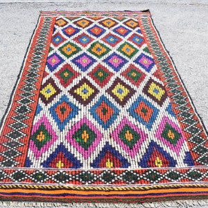 Large kilim rug, Turkish vintage rug, Handmade boho kilim rug, Livingroom rug, Geometric rug, Multicolor kilim rug, Rug 4.8 x 10.4 ft RS4396 image 2