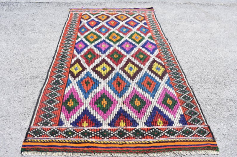 Large kilim rug, Turkish vintage rug, Handmade boho kilim rug, Livingroom rug, Geometric rug, Multicolor kilim rug, Rug 4.8 x 10.4 ft RS4396 image 2