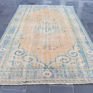 pastel rug turkish rug vintage rug oushak rug bohemian rug rustic decor 6.2 x 10.1 Ft anatolian rug area rug wool rug boho decor rug RSL1395