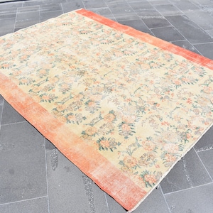 Vintage rug, Turkish area rug, Oushak rug, Bohemian rug, 5.3 x 7.5 ft Oriental rug, Boho decor, Wool rug, Handmade wool rug, Carpet, RSL0631