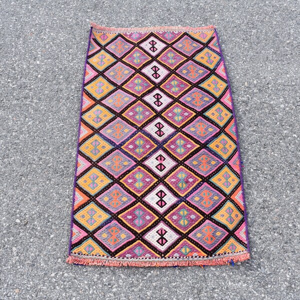 Alfombra kilim púrpura, alfombra turca de área pequeña, alfombra kilim vintage hecha a mano, decoración del hogar Boho, alfombra felpudo, alfombra Kilim, alfombra Boho 1.5 x 2.9 ft Cod7569
