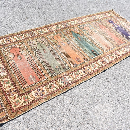 Turkish rug, Vintage rug, Handmade rug, Runner rug, Bohemian shops rug, Boho decor, Floor rug, Home decor, Oushak rug, 2.8 x 6.9 Ft Cod8320
