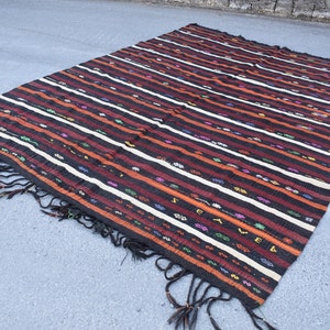 turkish kilim rug  large kilim rug  boho kilim rug 7.7 x 11.4 ft rustic decor striped rug  area kilim rug  livingroom rug wool rug  RS4718