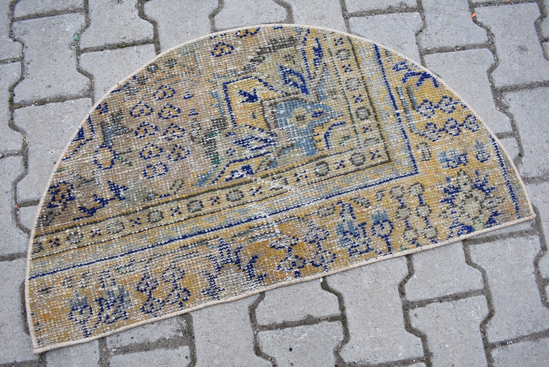 Vintage Pale Rug, Turkish Half Circle Rug, Ethnic Decor Rug, Handmade ...