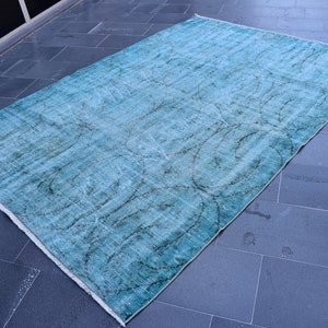 Boho rug, Saloon rug, Handmade rug, Green large rug, Vintage rug, Turkish rug, Diningroom rug, Overdyed rug, Tribal rug 5.8 x 8.6 Ft RSL2065