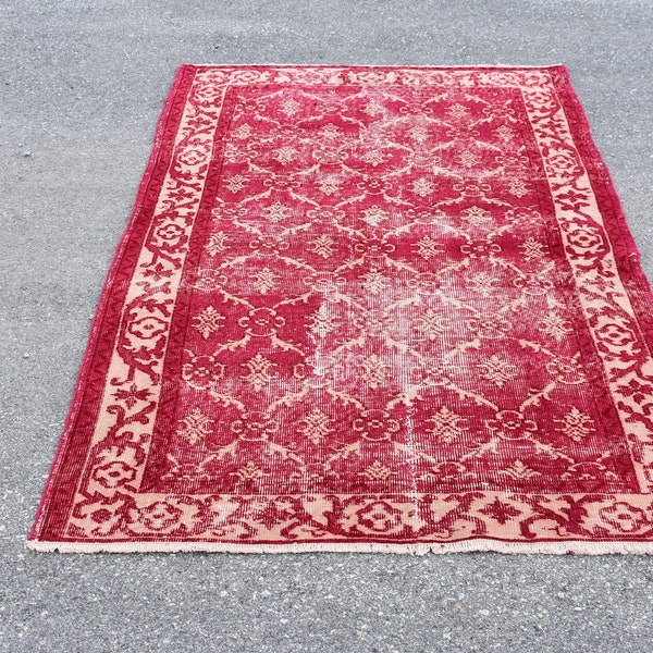 vintage red rug, turkish rug, hall rug Free Shipping 3.8 x 6.6 ft oriental tug, decorative rug, turkey rug, turkish carpet, wool rug Cod2050