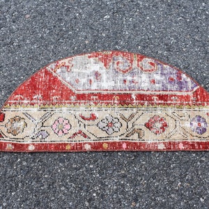 Alfombra de baño, alfombra turca media redonda, alfombra vintage, alfombra hecha a mano, alfombra natural, alfombra pequeña, felpudo, alfombra Boho, 2,7 x 1,4 pies RS7957