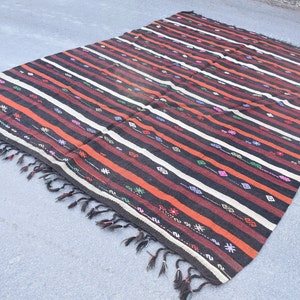 vintage kilim rug turkish kilim rug 7.6 x 11.4 ft rustic decor striped kilim rug anatolian kilim rug handmade kilim rug wool kilim RS4728