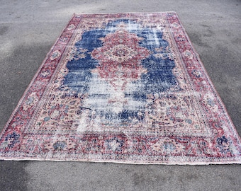 turkish rug, vintage rug, oushak rug, rustic decor 6.5 x 10.6 ft runner rug, boho decor rug, bohemian rug, muted rug , wool rug  RSL2811