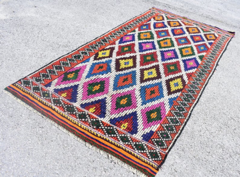 Large kilim rug, Turkish vintage rug, Handmade boho kilim rug, Livingroom rug, Geometric rug, Multicolor kilim rug, Rug 4.8 x 10.4 ft RS4396 image 1