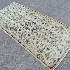 Tappeto turco, tappeto vintage, tappeto fatto a mano, tappeto Area, tappeto Boho, arredamento Boho, tappeto unico pavimento, arredamento per la casa, tappeto Oushak, 3 x 6.4 Ft RS8077