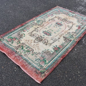 Turkish rug, Vintage unique rug, Handmade rug, Area rug, Bohemian rug, Boho decor, Floor rug, Home decor, Oushak rug, 3.9 x 7 Ft RS7988