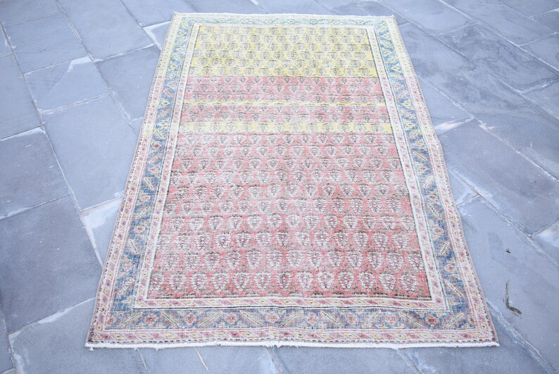 Turkish rug, Vintage rug, Handmade rug, Area unique rug, Bohemian rug, Boho decor, Floral rug, Home decor, Oushak rug, 3.8 x 6.0 Ft Cod8434 shops
