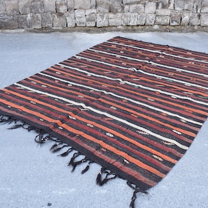 decative  turkish kilim rug vintage rug wool kilim rug  rustic decor 7.2 x10.8 ft  area kilim rug  striped kilim rug anatolian rug RS4681