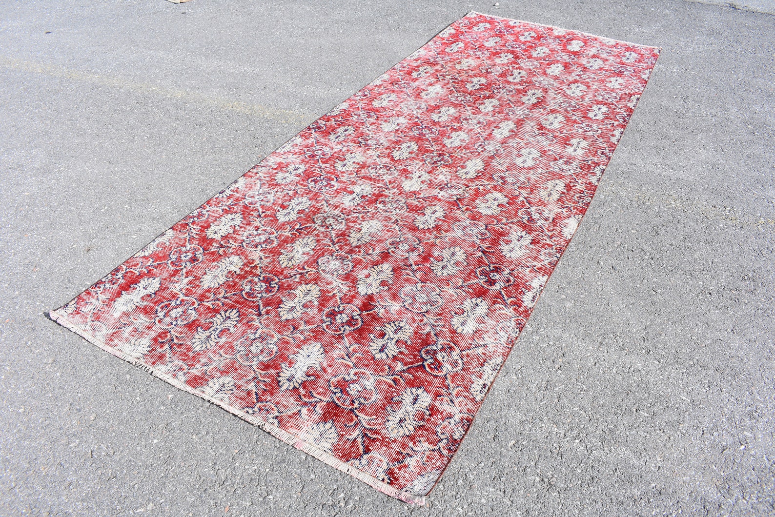 Red runner rug Floral rug Vintage rug Oriental rug Hallway Etsy
