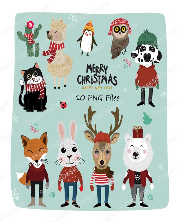 Merry christmas animals stickers planner clipart , 300 DPI, stickers for GoodNotes, Vector,PNG