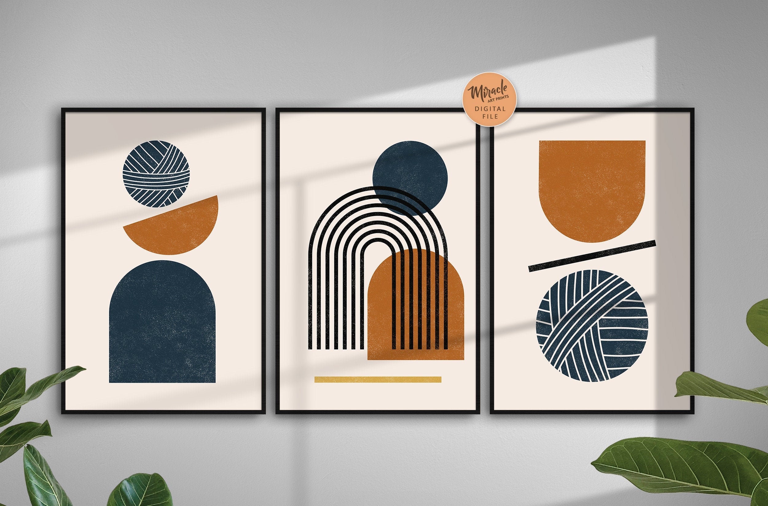 Mid Century Modern Art Print Set of 3 Neutral Geometric Wall Etsy