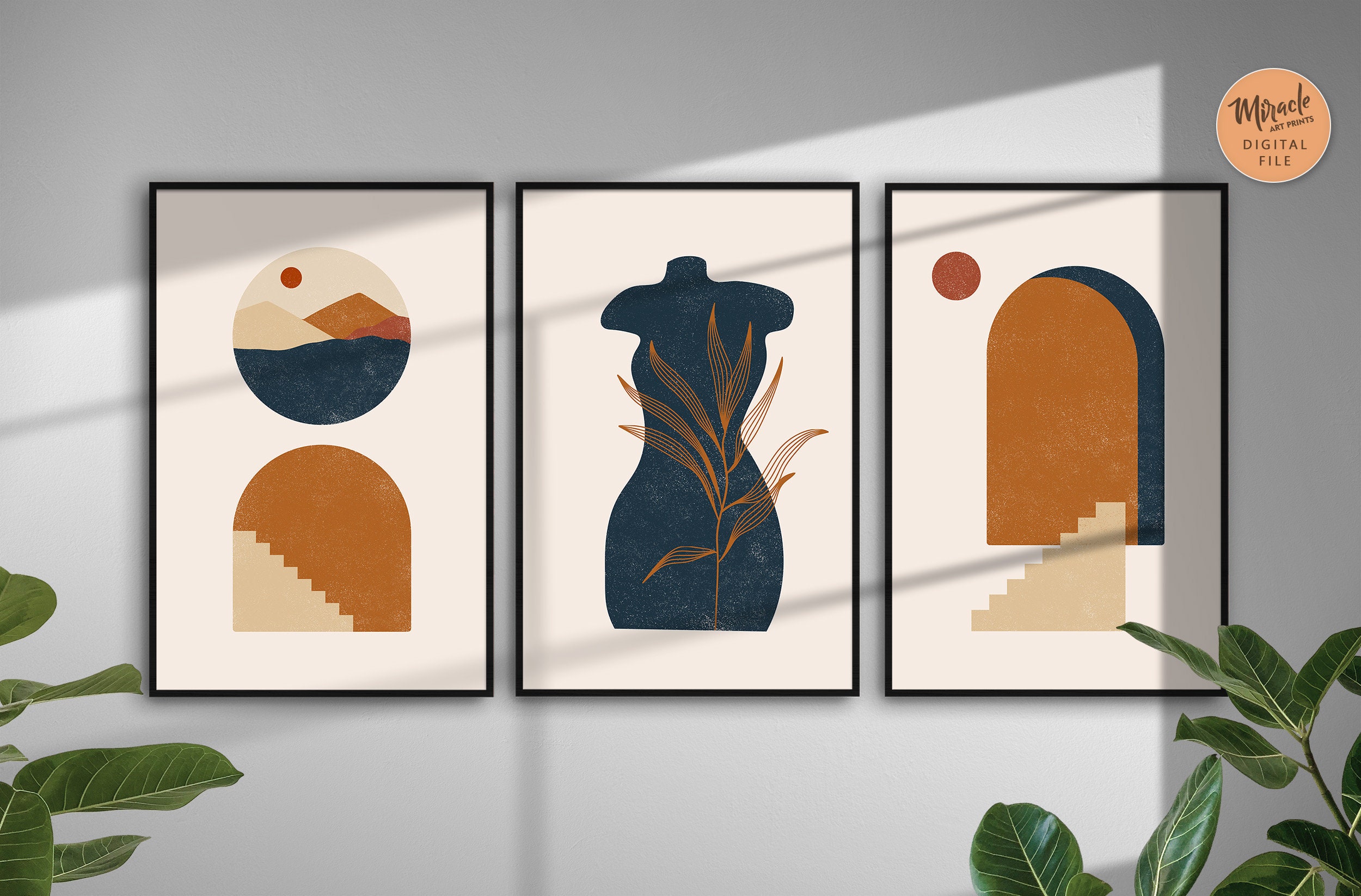 Mid Century Modern Art set of 3 Abstract art set of 3 Etsy