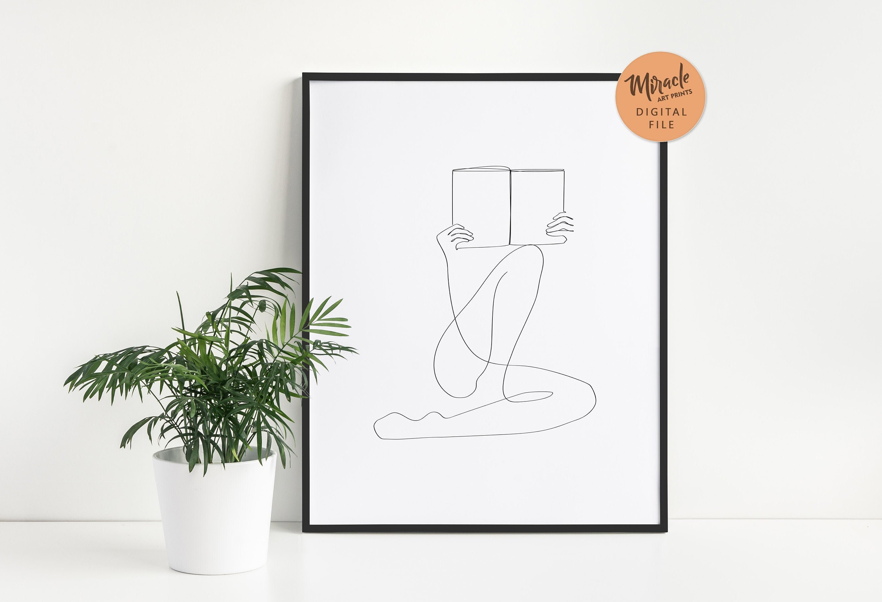 Reading Woman One Line Female Minimal Drawing Printable Wall Etsy