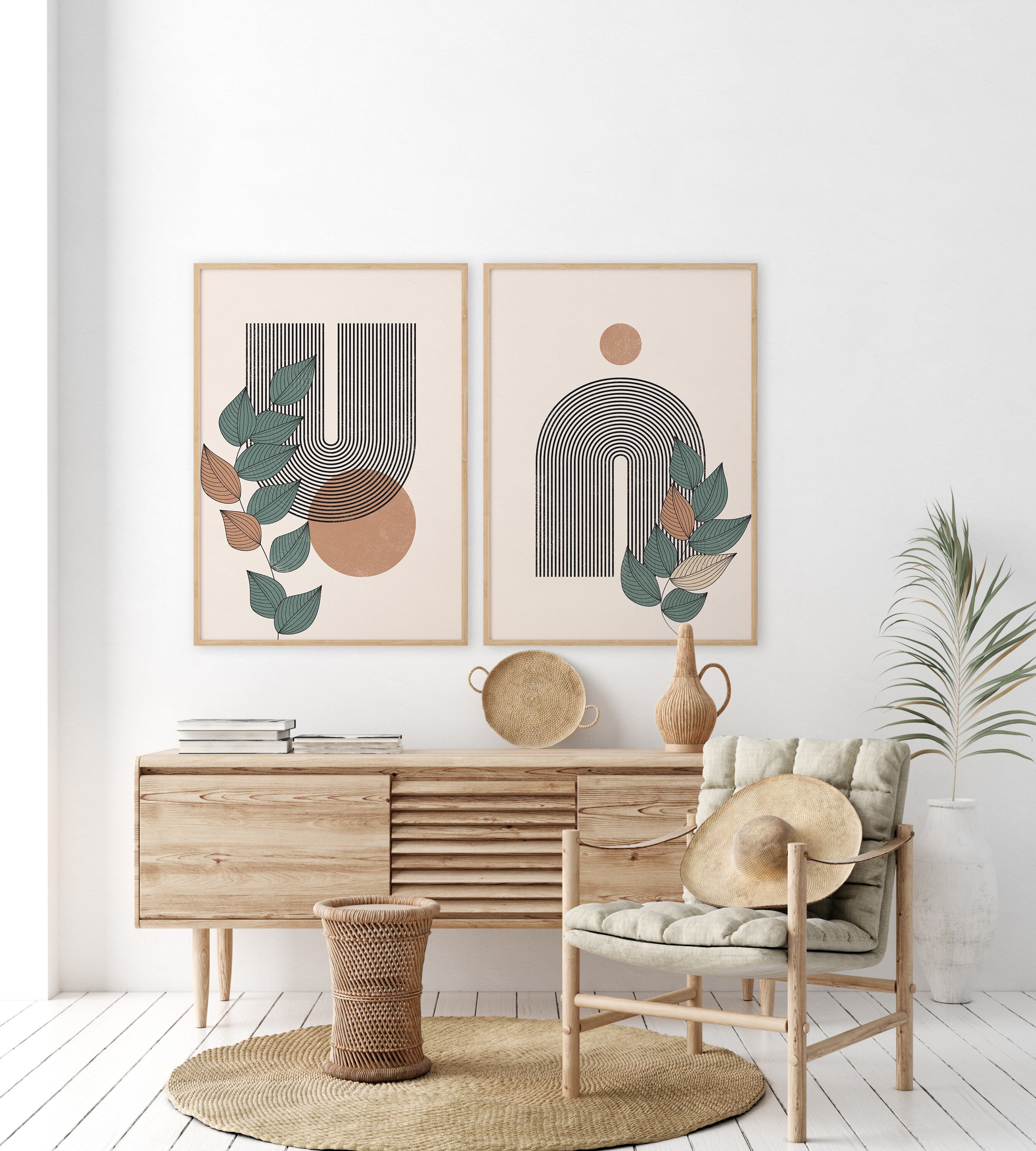 Mid century modern art set of 2 boho art set abstract art Etsy