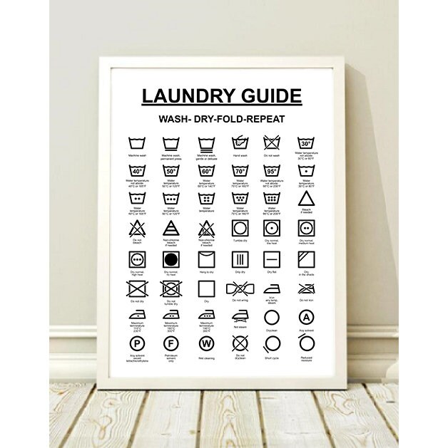 Laundry wash symbols print wall art | Etsy