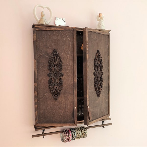 Wall Mounted Jewelry Storage, Personalized Gift, Necklace Earring Holder, Jewelry Organizer, Pattern Door Cabinet