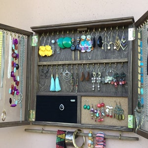 Jewelry Cabinet, Glass Door Jewelry Organizer, Earring Holder, Personalized Gift