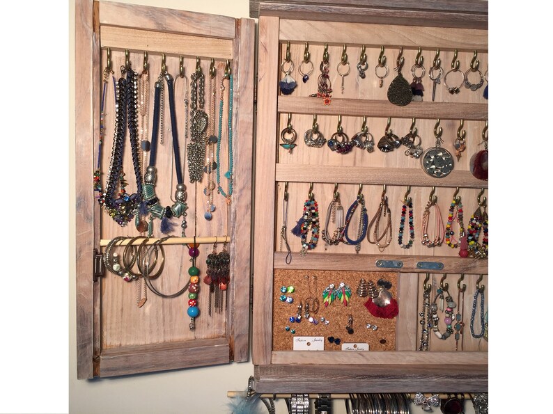 Box Necklace Bracelet Jewelry Cabinet Wall Holder Closet Storage Stand Earring Organizer Display Armoire Distressed White Wooden