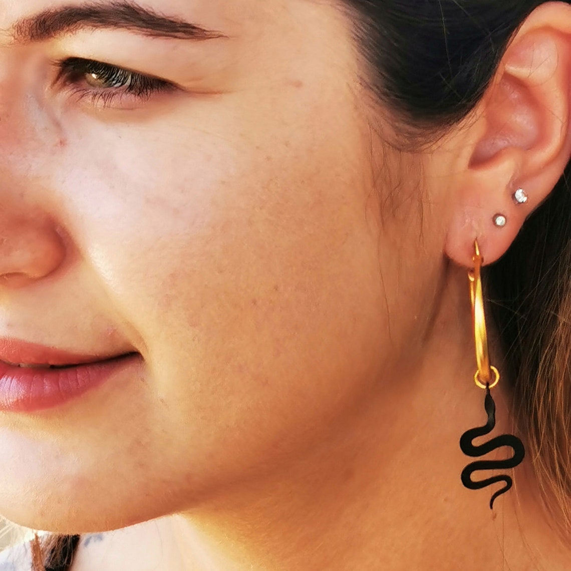 black snake hoop earrings