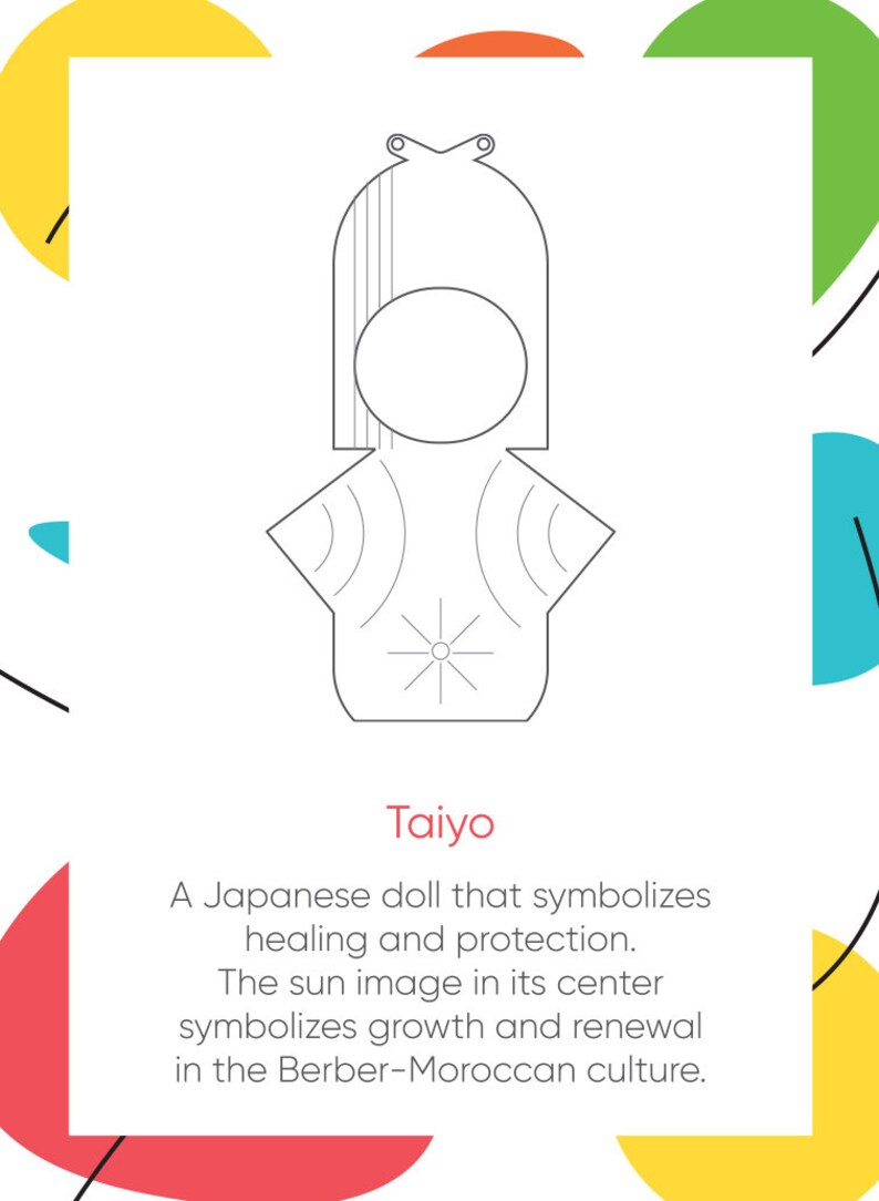 Taiyo Necklace japanese doll Pendant Necklace With Moroccan Berber Sun Japanese Modern Tribal Jewelry,Graffiti Medium Pendant