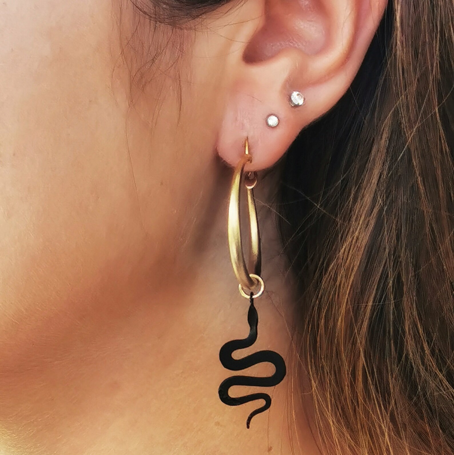 black snake hoop earrings
