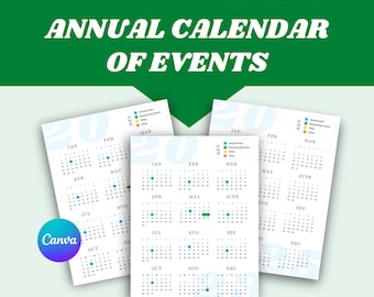 Annual Calendar of Events at a glance | Editable Canva Template