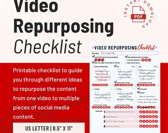 Video Repurposing Checklist, YouTube Video Repurposing Worksheet