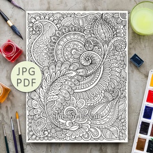 Printable Zentangle Coloring Pages for Adults - Stress Relief, Digital Downloadable  Art Print -Flower Coloring Page