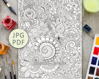 Zentangle Coloring Page: Mandala Ornament (Digital Download)