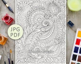Printable Mandala Coloring Page: Zentangle Doodle (PDF/JPG Download)
