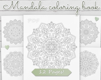 Meditation Coloring Book Set | 12 Detailed Floral Pages | High Res PDF | Stress Relief Gift for Her (Instant PDF Download v2)