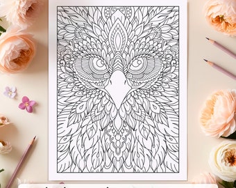 Intricate Eagle Mandala: Adult Coloring Page (PDF/JPG Download)