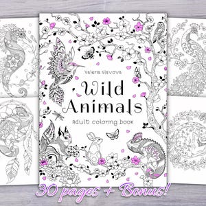 Entspannendes Malbuch für Erwachsene | 30 Designs | Abstrakt Tier & Blumen | Digitaler Download | Filigranes Tier Bild 1
