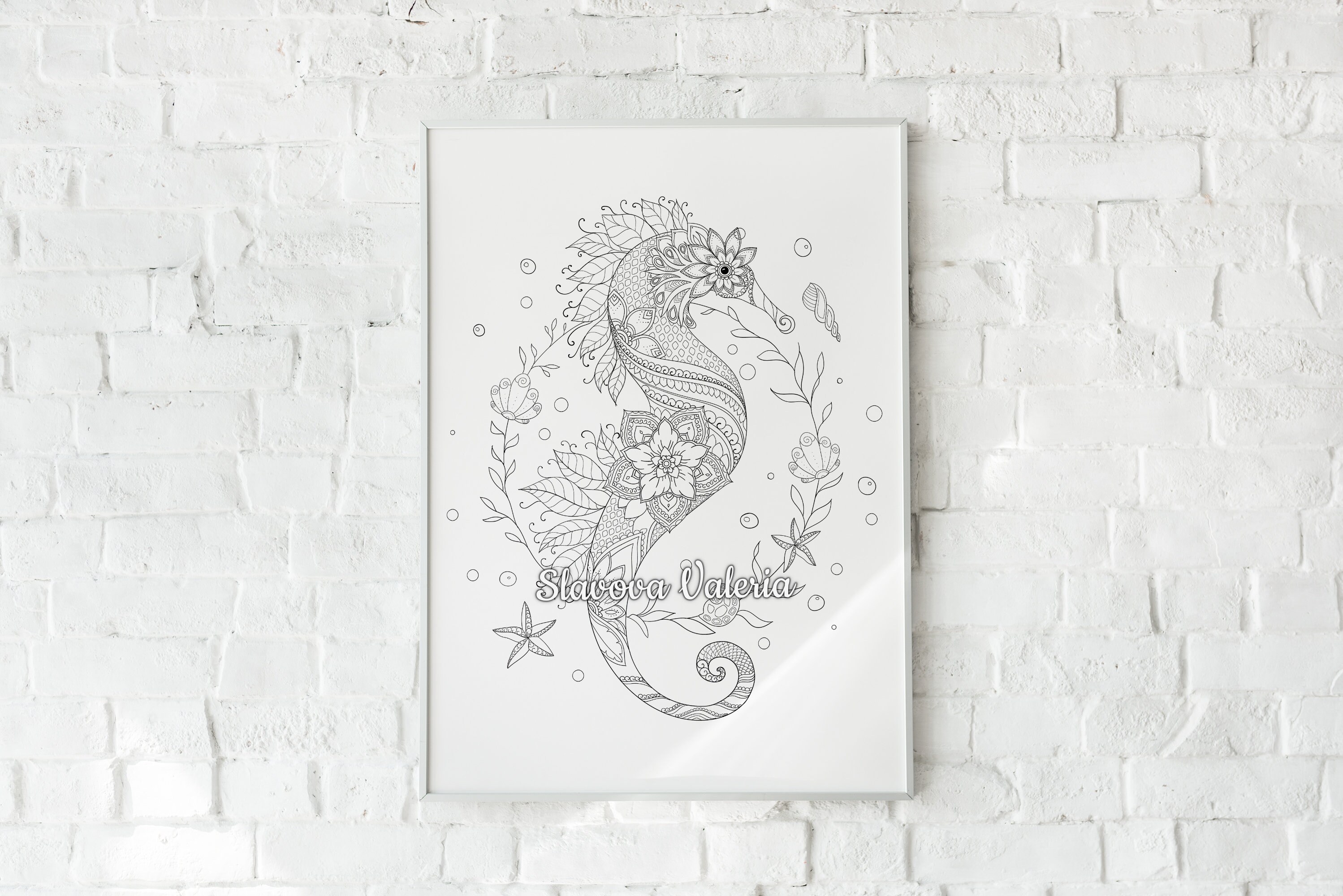 Printable Sea Horse Coloring Page, Adult Coloring Book Pages by Valeria