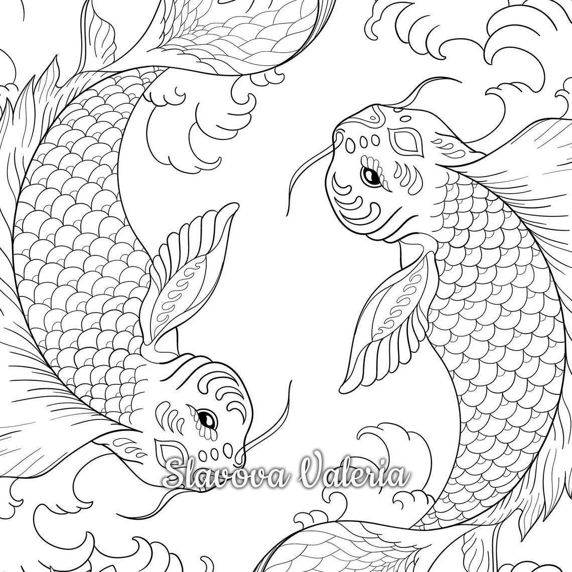 Japanese Koi Fish Coloring Page Ocean Theme Coloring Page | Etsy