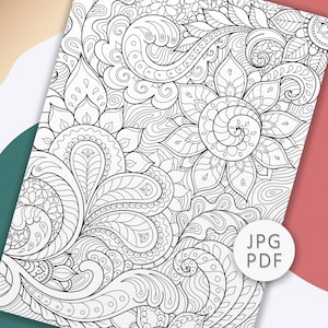 Floral Coloring Page for Adults  Printable Coloring Page for Grown-up Beautiful Flowers Coloring Pages Download PDF