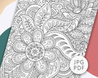 Digital Download Flower Coloring Page - PDF Coloring Page - Doodle Print Art