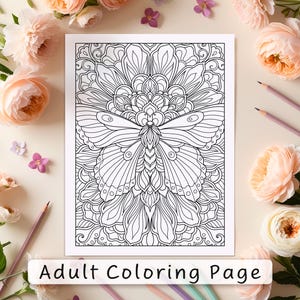 Charmante vlindermandala: ingewikkelde vlinderkleurplaat, direct downloaden, pdf-download, afdrukbare kleurpagina, kleurontwerpen
