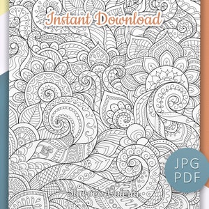 Printable Mandala Coloring Page: Zentangle Doodle Art (PDF/JPG Download)