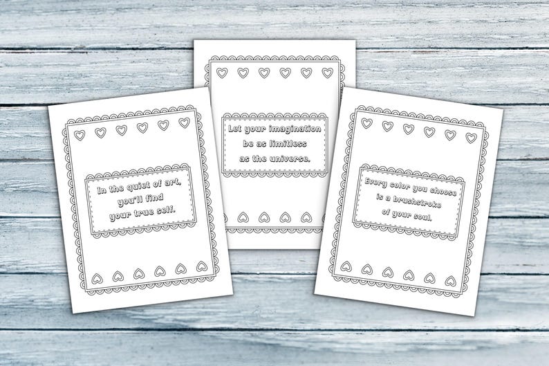 May include: Three white art prints with inspirational quotes in a decorative frame. The quotes include "In the quiet of art, you'll find your true self," "Let your imagination be as limitless as the universe," and "Every color you choose is a brushstroke of your soul."